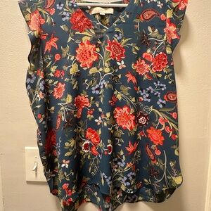 Floral Blue and Red Women's Loft Blouse